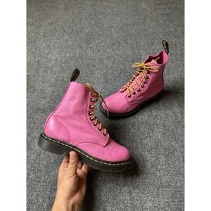 Womens Boots Dr. Martens Pink Combat Boots with Air-Cushioned Sole, Size US 7